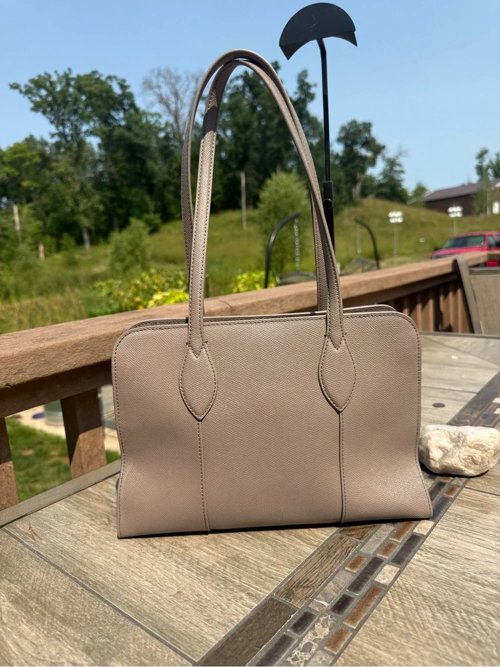 EUC Furla Vittoria Vintage Leather Beige Tote Bag